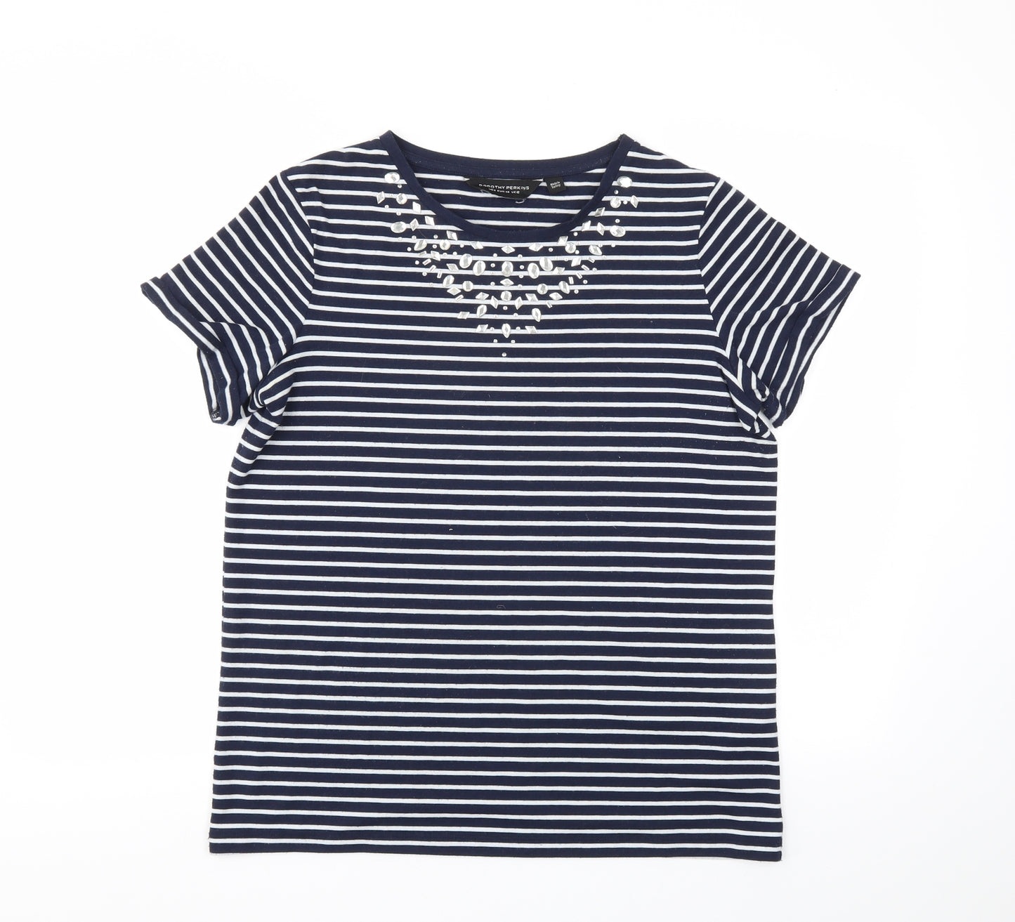Dorothy Perkins Womens Blue Striped  Basic T-Shirt Size 12
