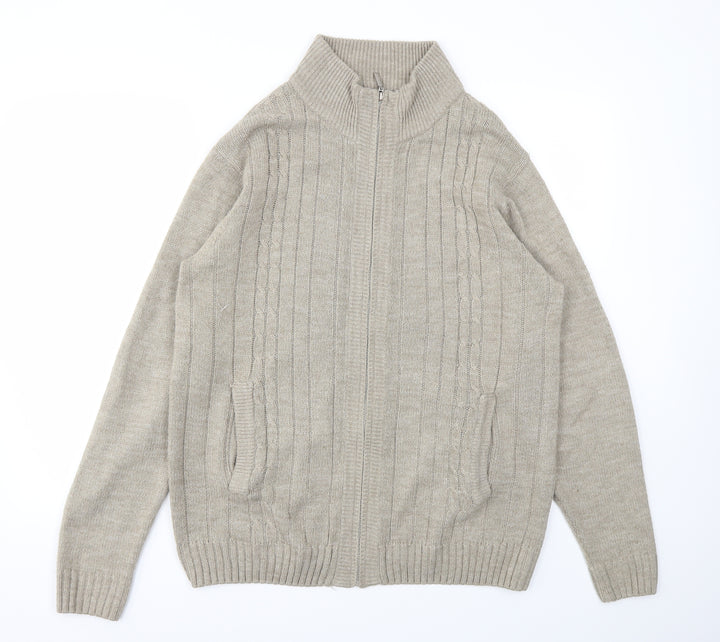 PREMIER MAN Mens Beige Full Zip Sweatshirt Size M