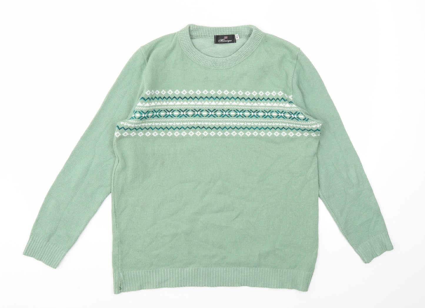 Monique Womens Green Argyle/Diamond  Pullover Jumper Size M