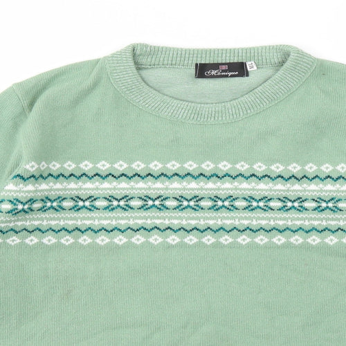 Monique Womens Green Argyle/Diamond  Pullover Jumper Size M