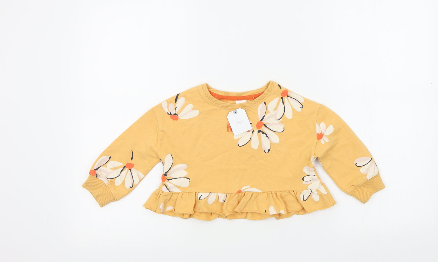 NEXT Girls Orange Floral  Pullover Jumper Size 3 Years