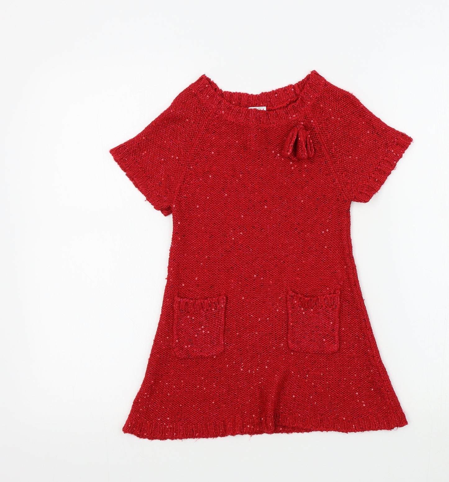 E-vie Girls Red Colourblock  Jumper Dress  Size 6-7 Years  - sparkle detail