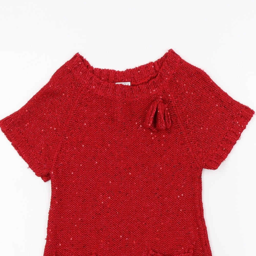 E-vie Girls Red Colourblock  Jumper Dress  Size 6-7 Years  - sparkle detail