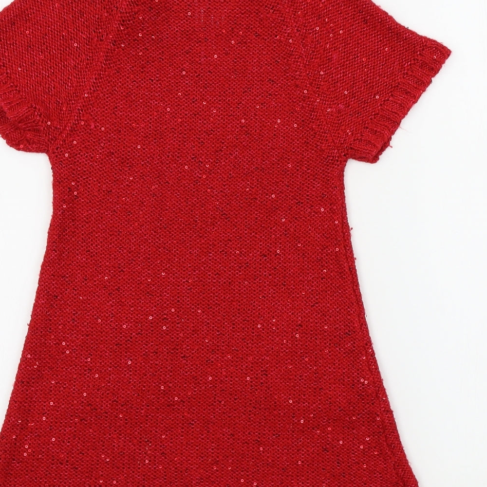 E-vie Girls Red Colourblock  Jumper Dress  Size 6-7 Years  - sparkle detail