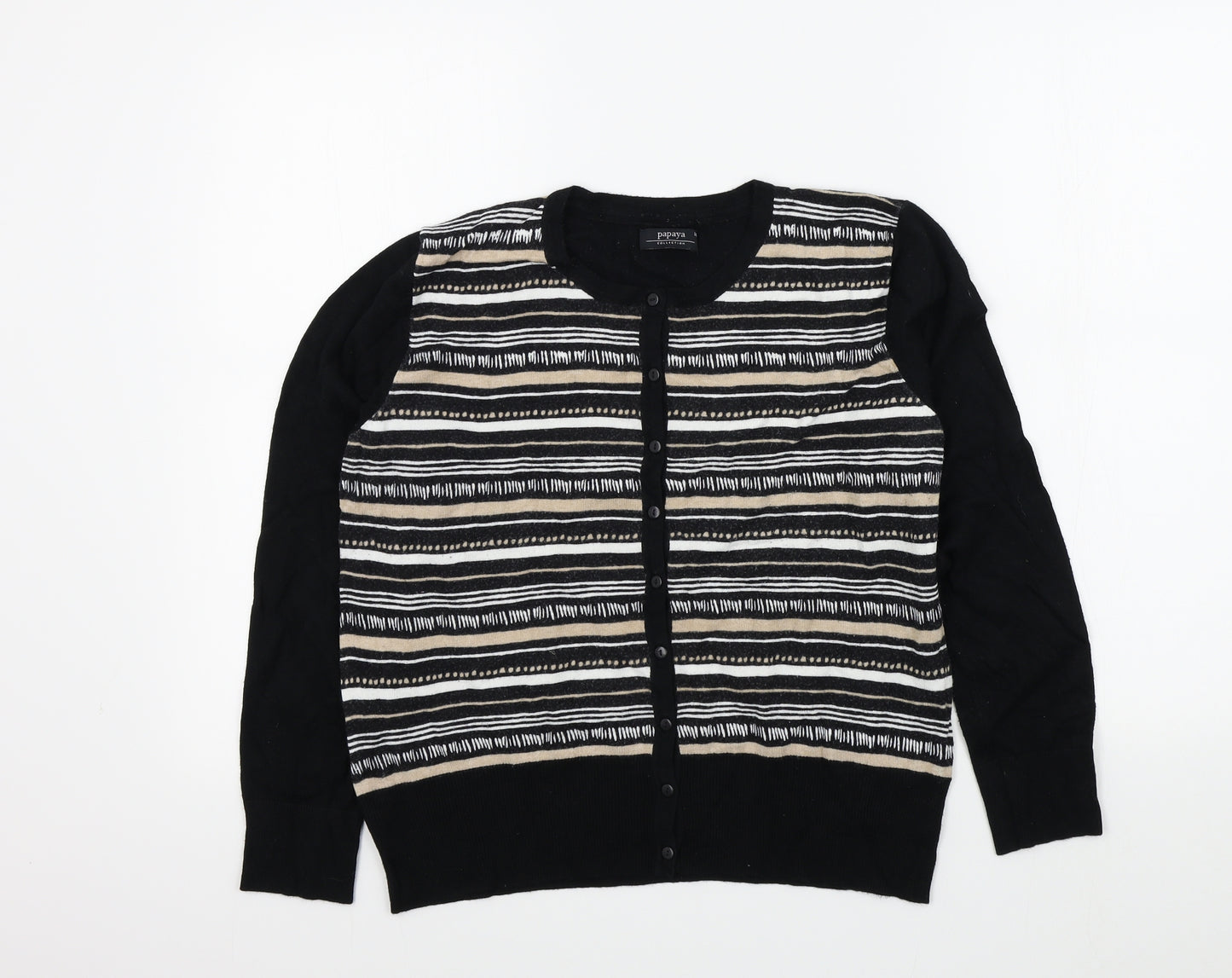 Papaya Womens Black Geometric  Cardigan Jumper Size 14