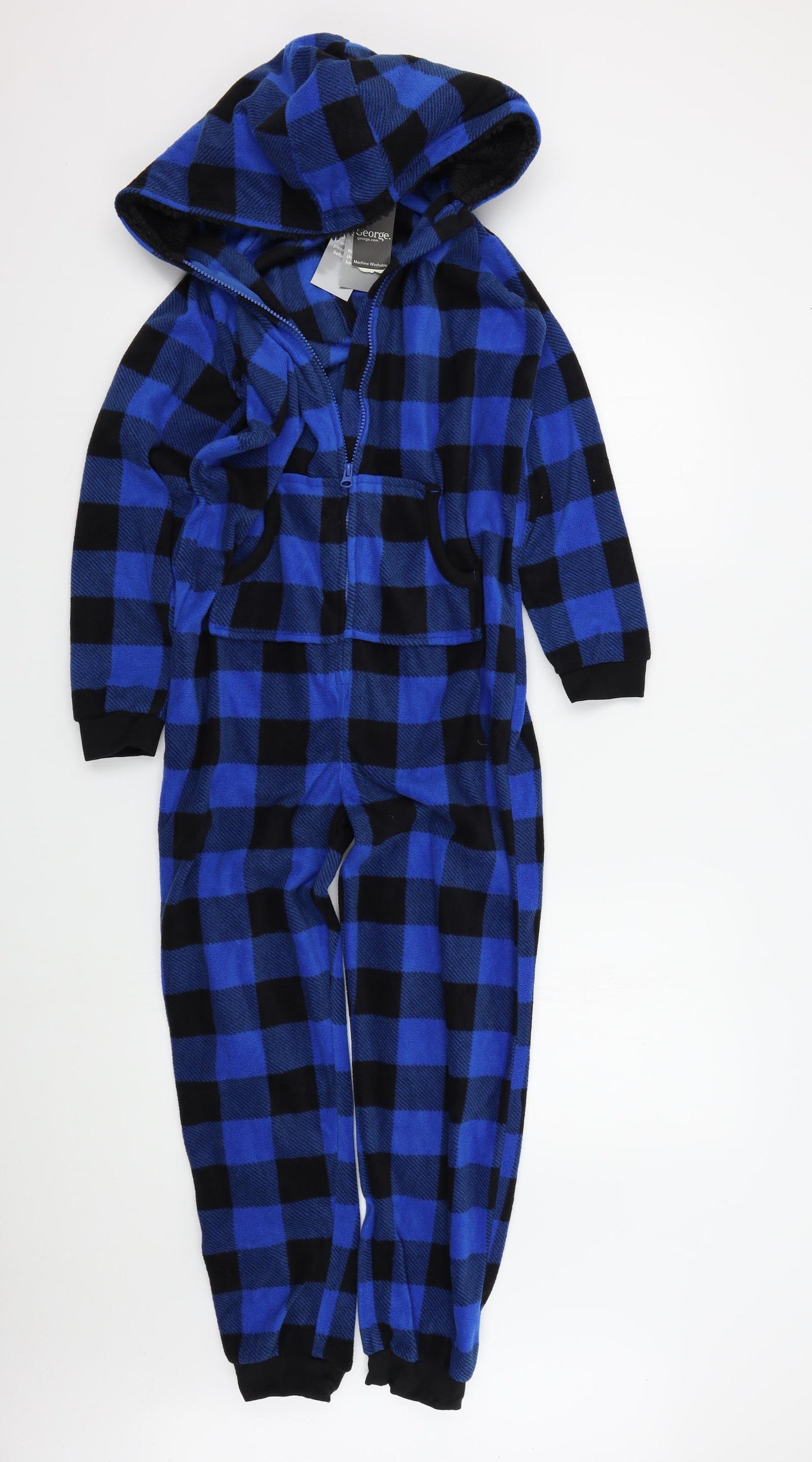 George Boys Blue Check   Bodysuit Size 11-12 Years