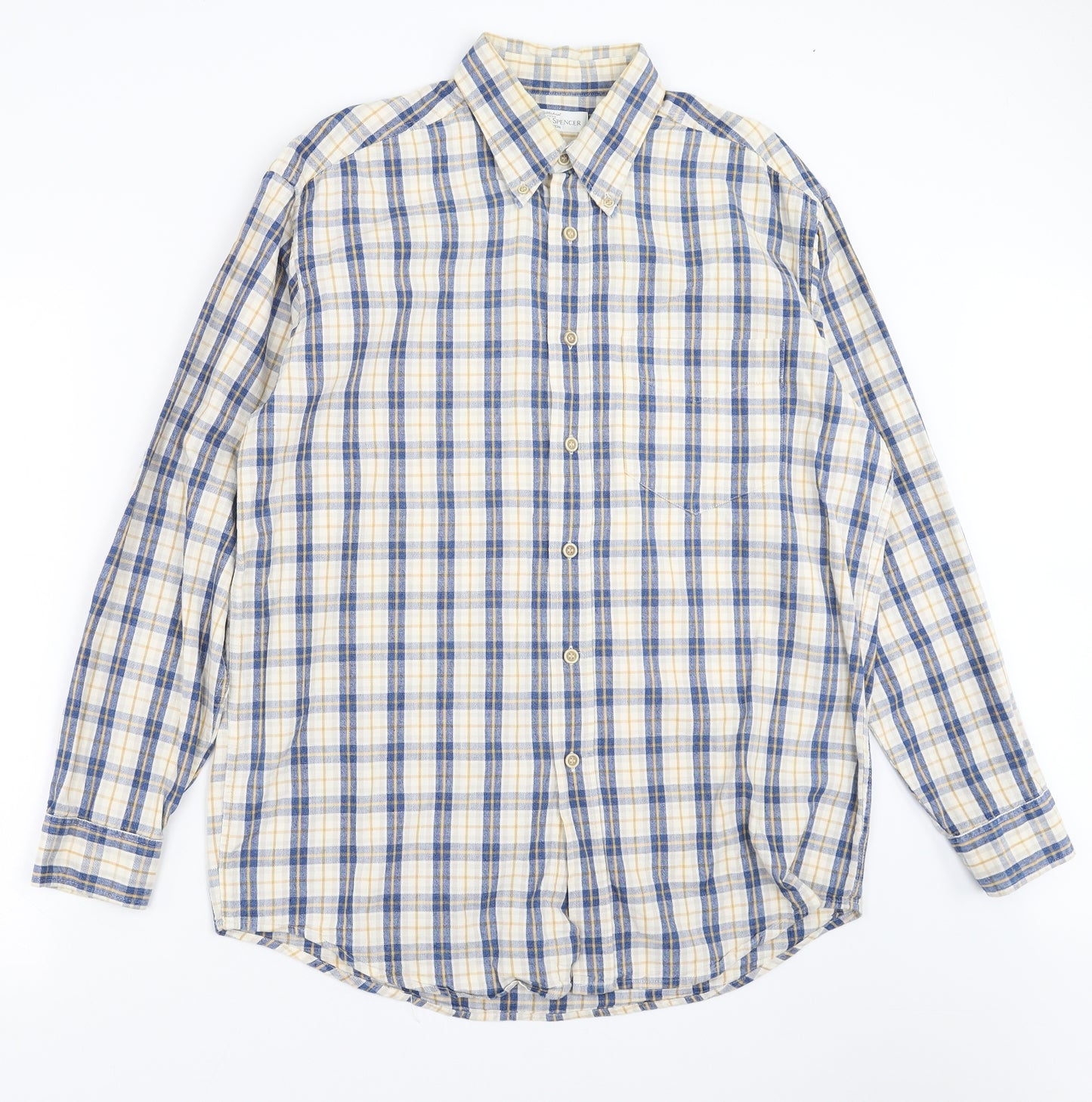 Marks and Spencer Mens Blue Plaid   Button-Up Size M