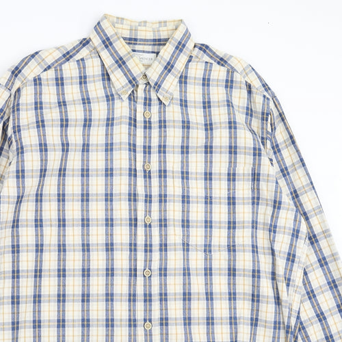 Marks and Spencer Mens Blue Plaid   Button-Up Size M