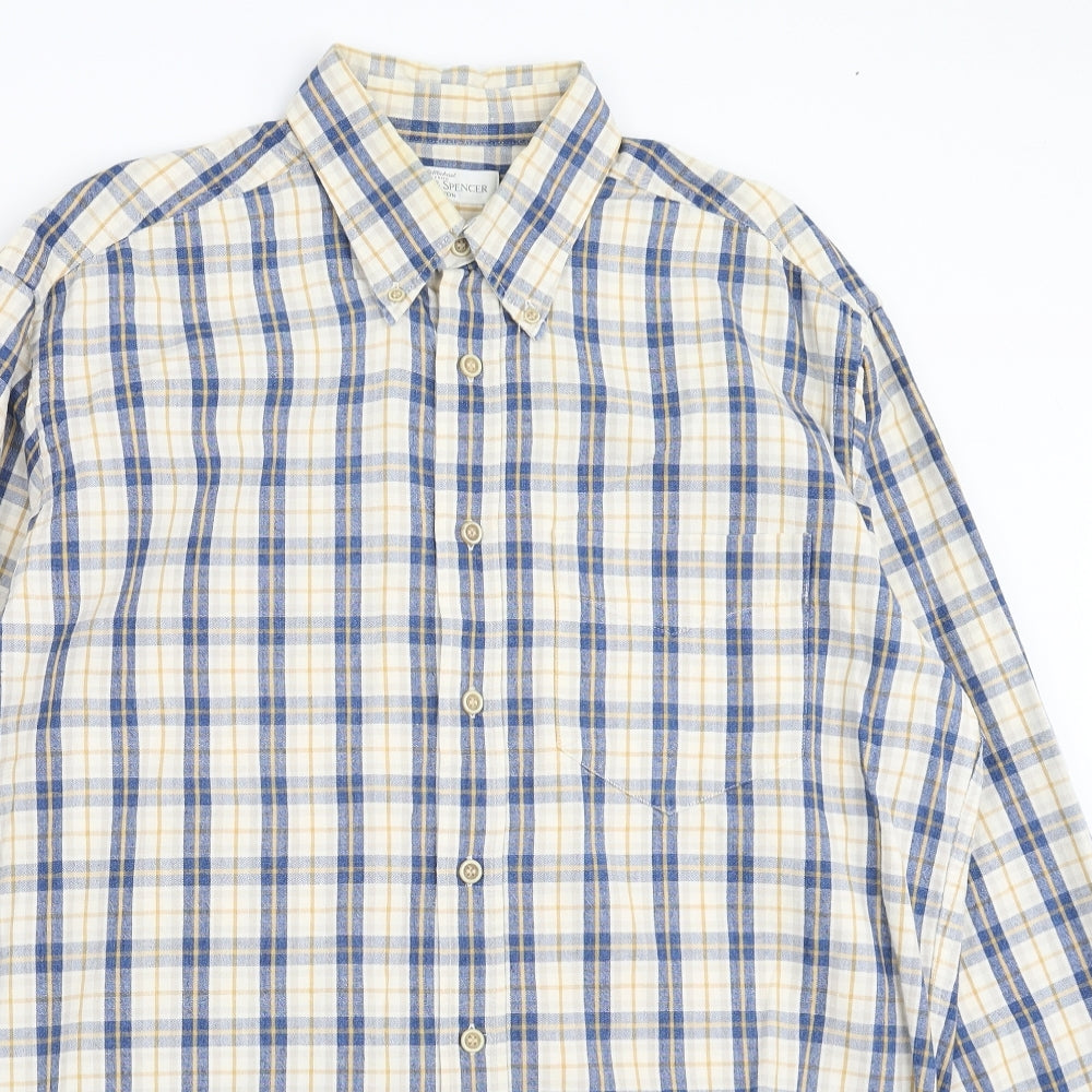 Marks and Spencer Mens Blue Plaid   Button-Up Size M