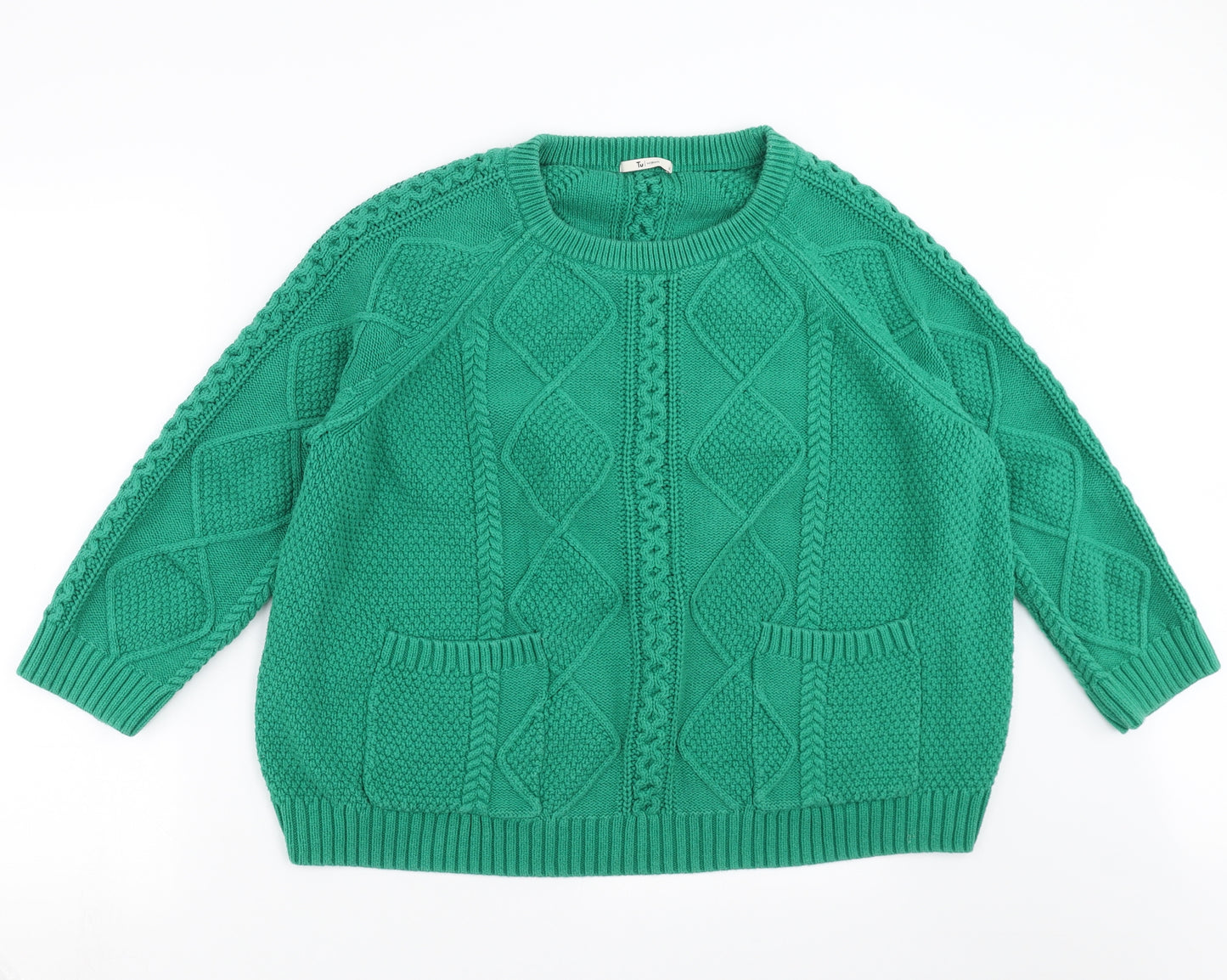 TU Womens Green Geometric Knit Pullover Jumper Size 20