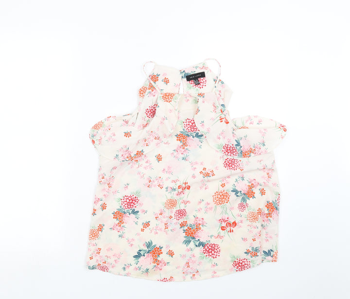 New Look Womens Ivory Floral Basic Blouse Size 10 - cold Shoulder