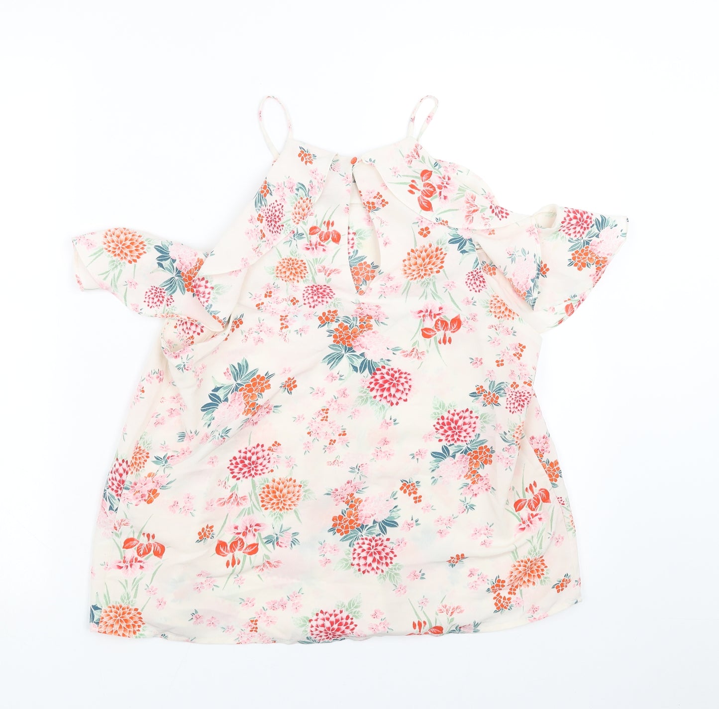 New Look Womens Ivory Floral  Basic Blouse Size 10  - cold Shoulder