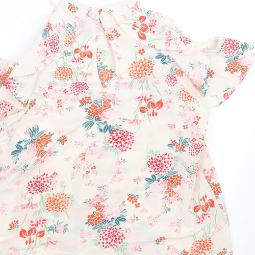 New Look Womens Ivory Floral  Basic Blouse Size 10  - cold Shoulder