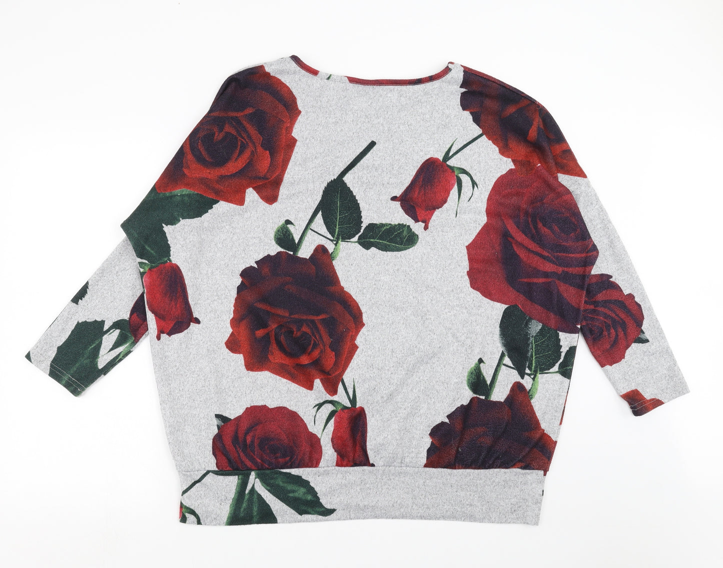 IZABEL Womens Grey Floral Knit Pullover Jumper Size 2XL