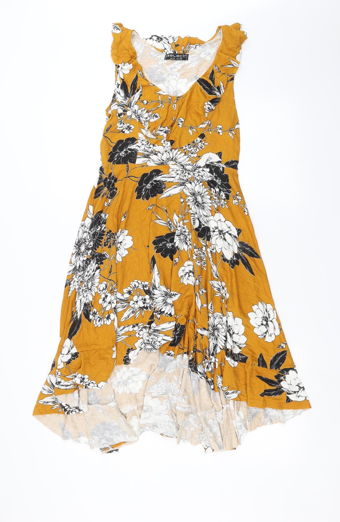 Select Womens Yellow Floral  Fit & Flare  Size 10