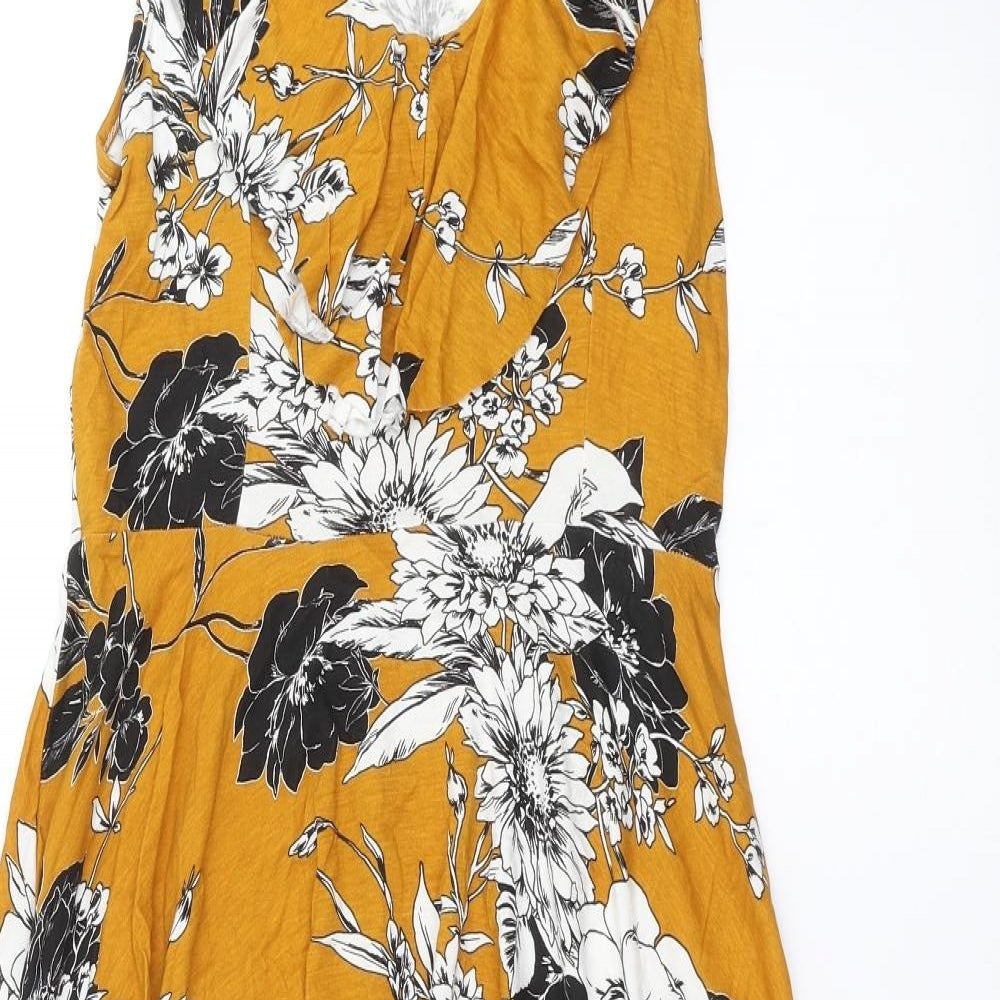 Select Womens Yellow Floral  Fit & Flare  Size 10