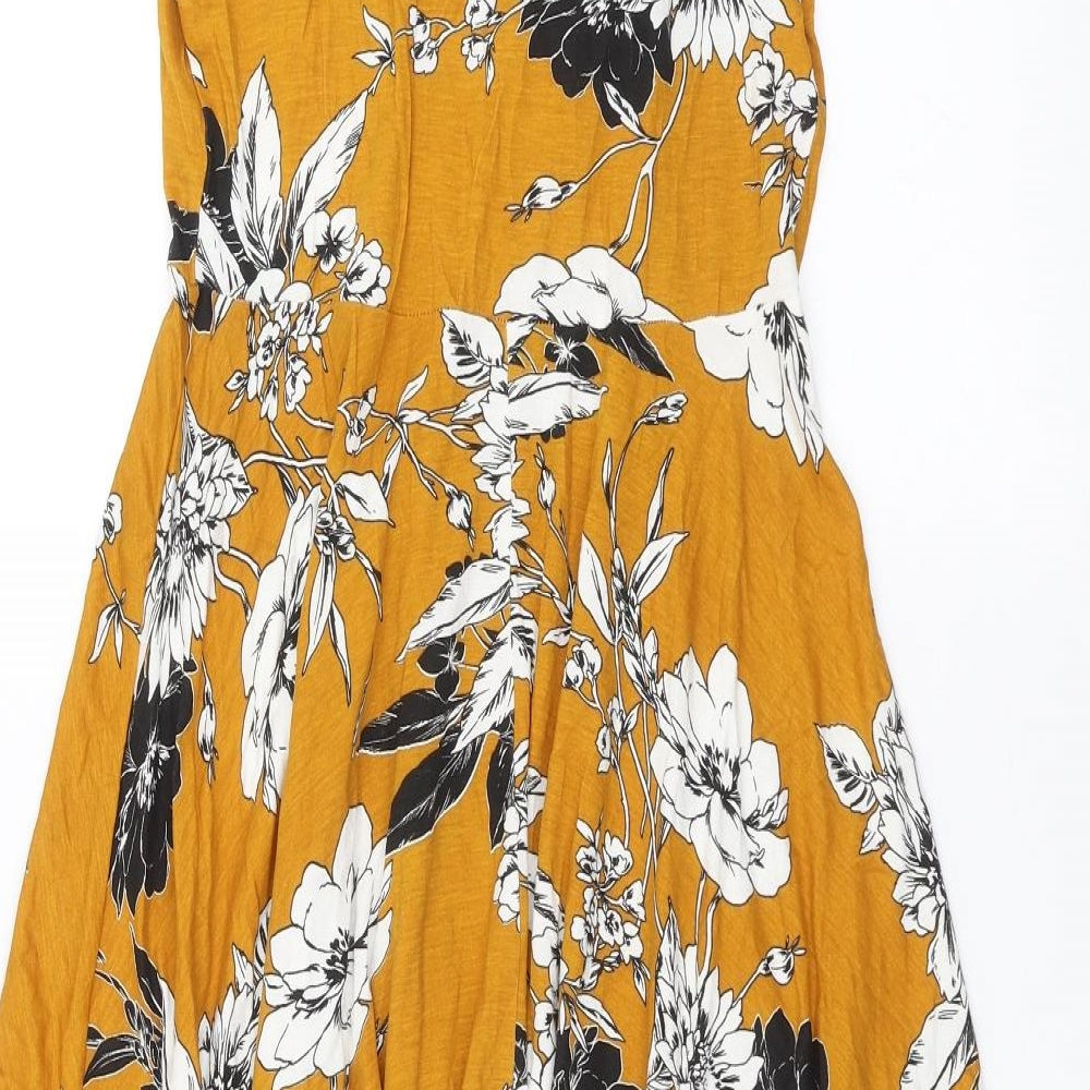 Select Womens Yellow Floral  Fit & Flare  Size 10