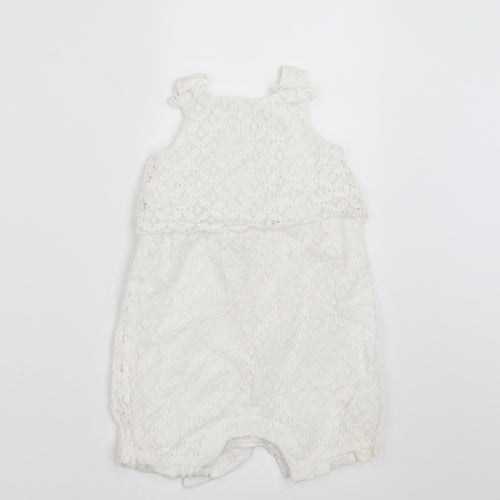 Mini Club Girls White Floral  Romper One-Piece Size 6-9 Months  - crochet detail
