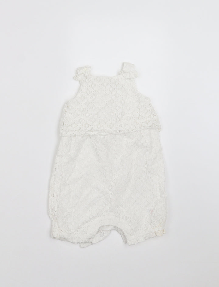 Mini Club Girls White Floral  Romper One-Piece Size 6-9 Months  - crochet detail
