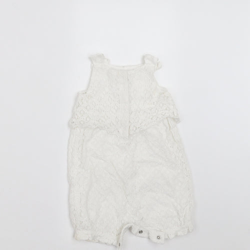 Mini Club Girls White Floral  Romper One-Piece Size 6-9 Months  - crochet detail