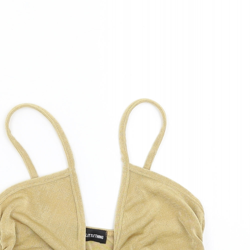 PRETTYLITTLETHING Womens Gold   Camisole Blouse Size 10  - cropped bra top