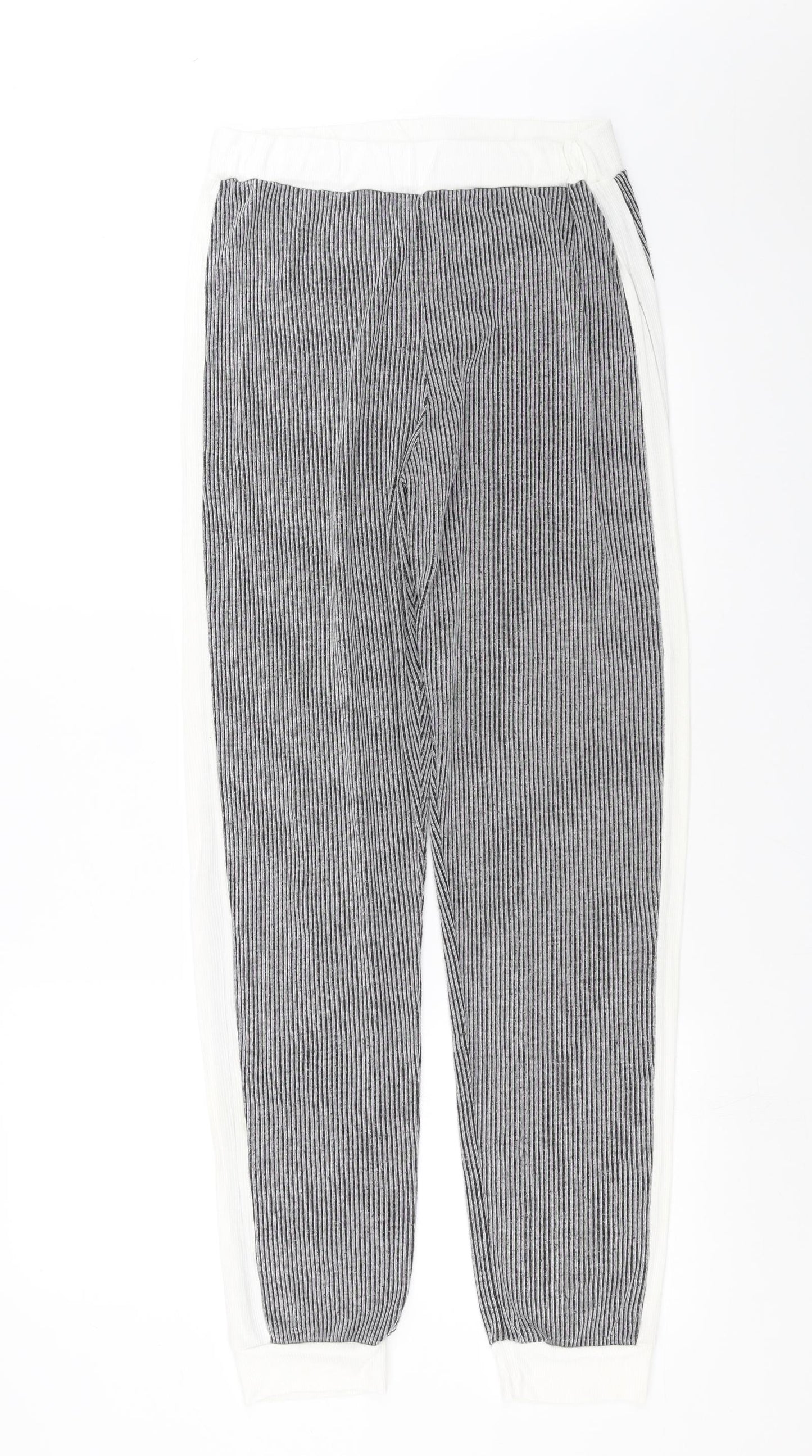 PRETTYLITTLETHING Womens Grey Striped Knit Jogger Trousers Size 10 L30 in