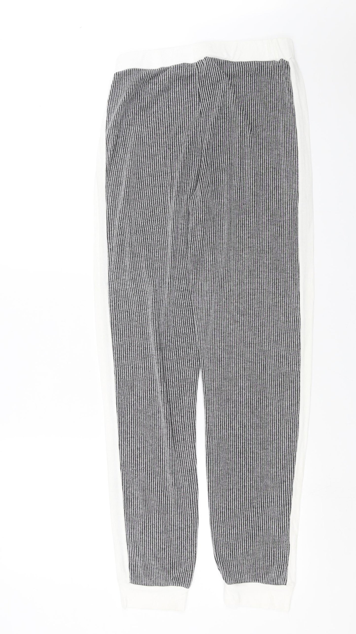 PRETTYLITTLETHING Womens Grey Striped Knit Jogger Trousers Size 10 L30 in