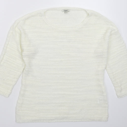 Text Womens White  Knit Pullover Jumper Size S
