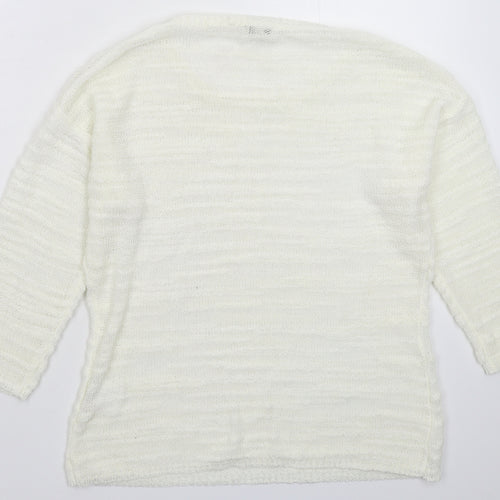 Text Womens White  Knit Pullover Jumper Size S