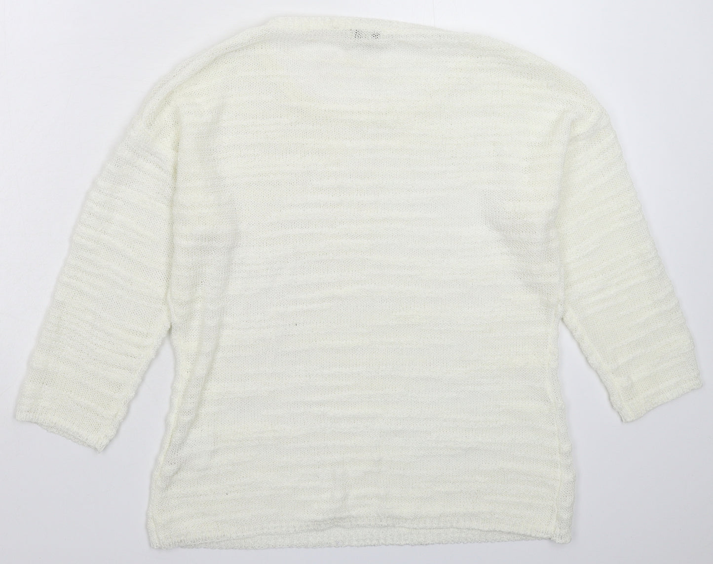 Text Womens White  Knit Pullover Jumper Size S