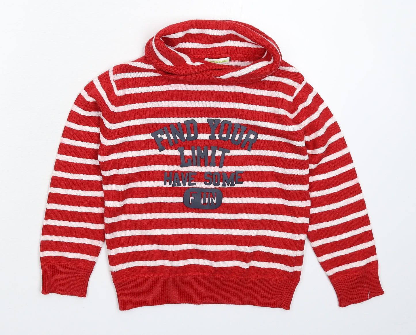 Vertbaudet Girls Red Striped Knit Pullover Jumper Size 8 Years
