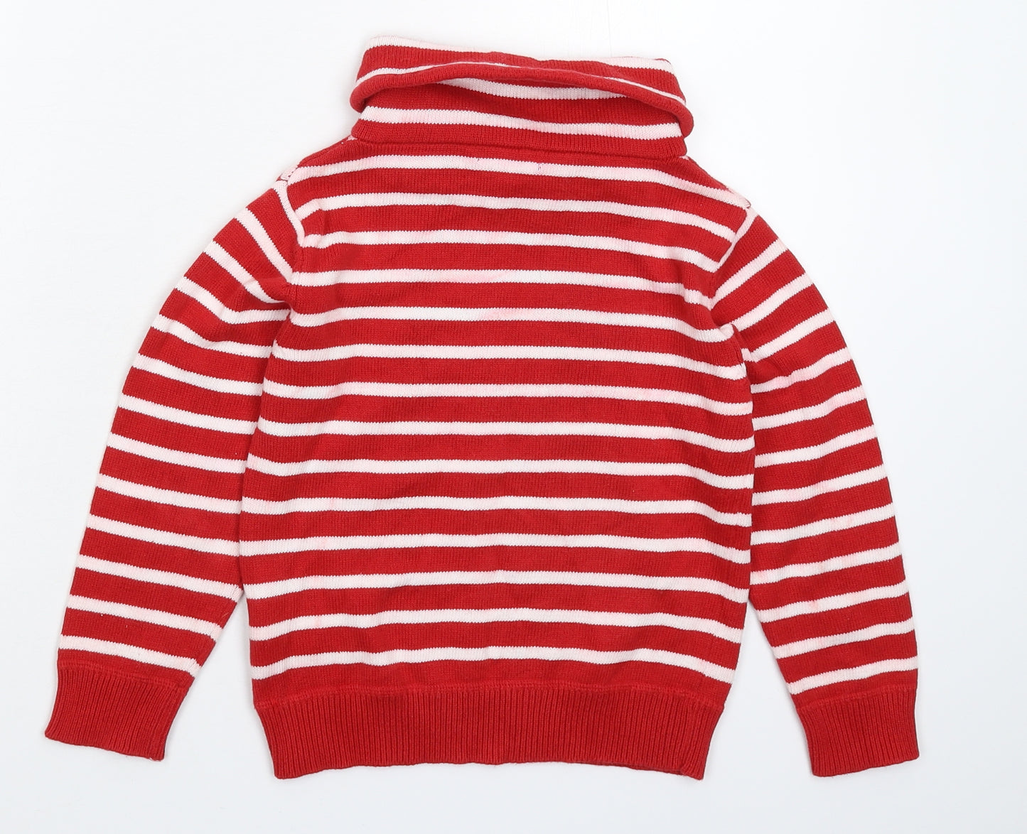 Vertbaudet Girls Red Striped Knit Pullover Jumper Size 8 Years