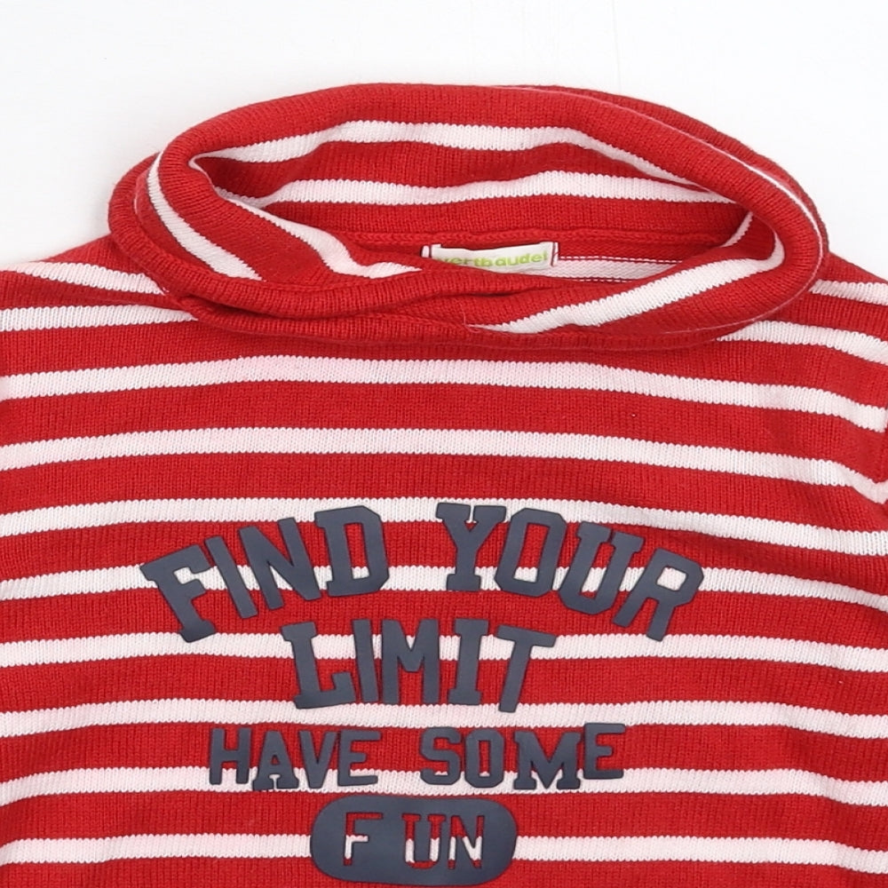 Vertbaudet Girls Red Striped Knit Pullover Jumper Size 8 Years