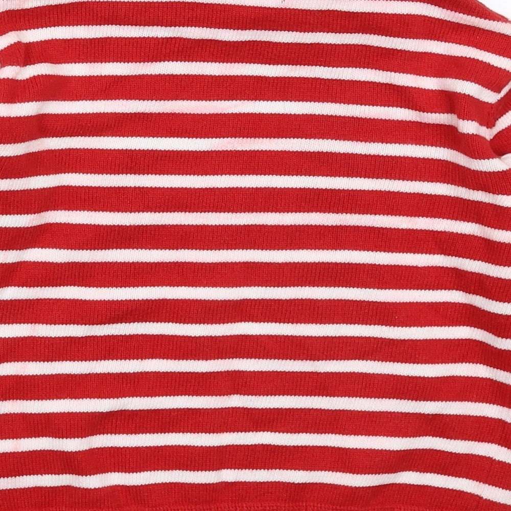 Vertbaudet Girls Red Striped Knit Pullover Jumper Size 8 Years