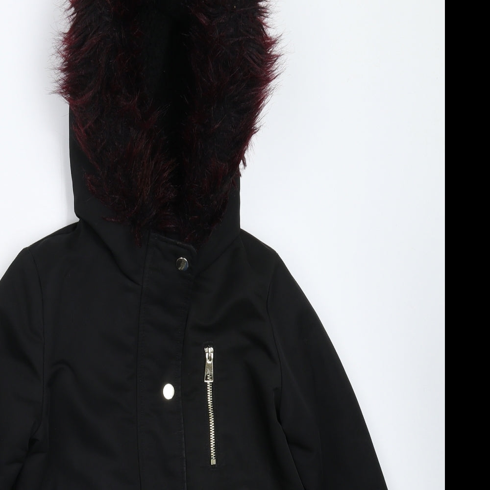 F&F Girls Black   Parka Coat Size 8-9 Years