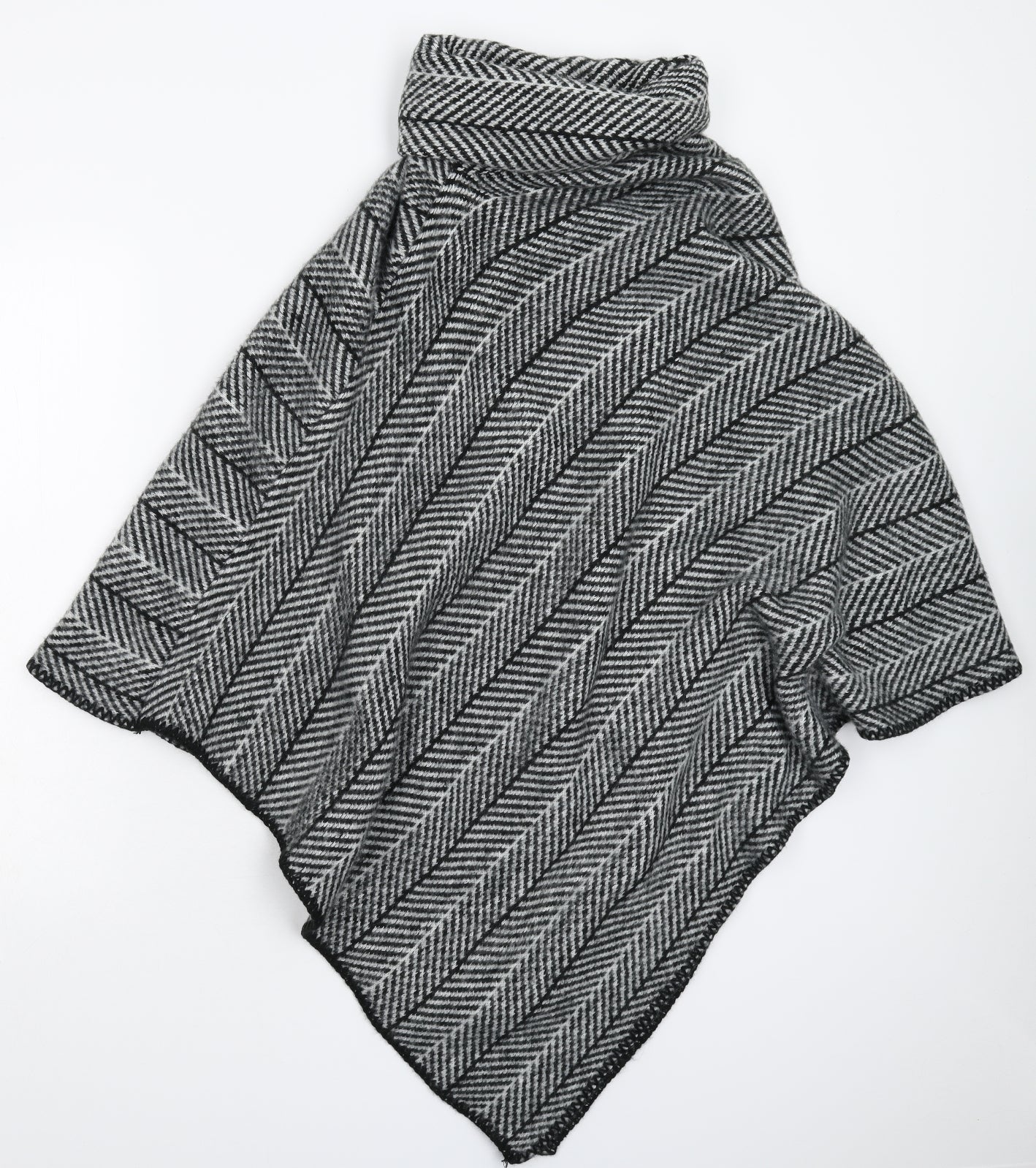 W Collection Womens Grey Striped Knit Jacket Poncho One Size
