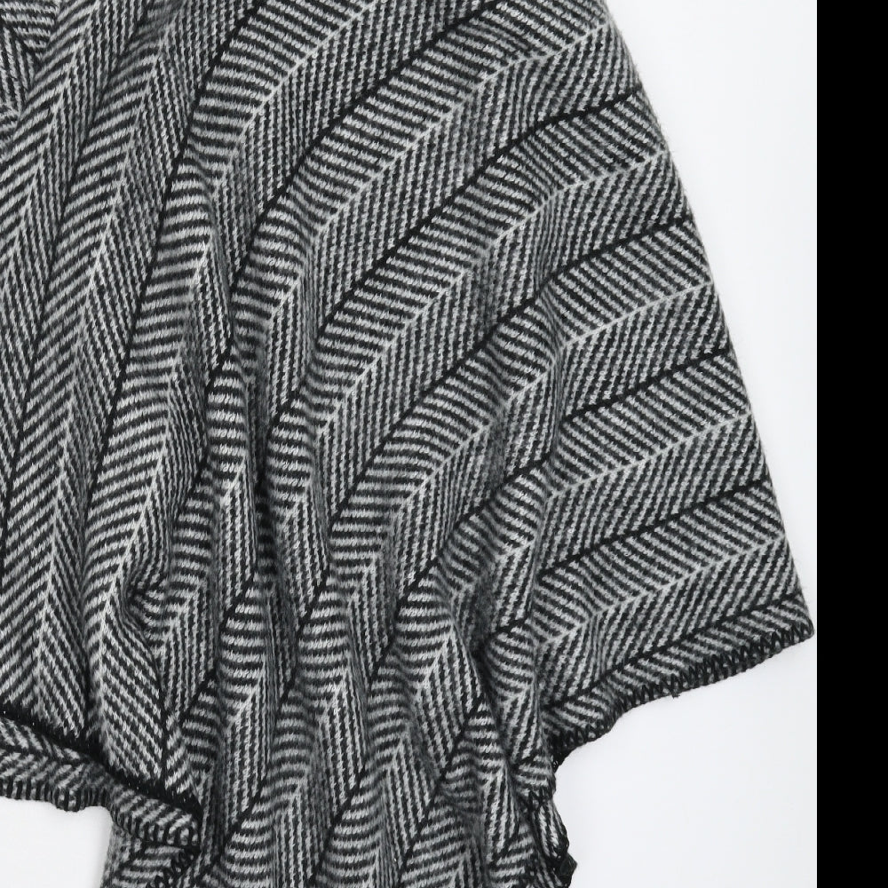 W Collection Womens Grey Striped Knit Jacket Poncho One Size