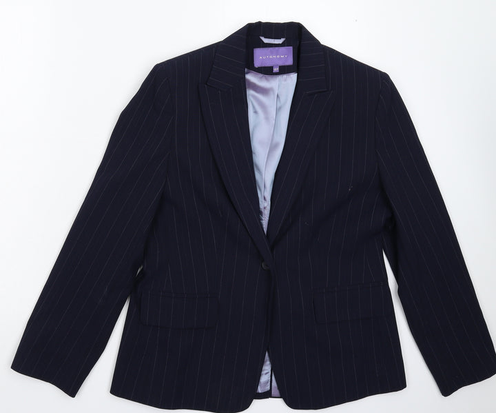 Autonomy Womens Blue Striped Jacket Suit Jacket Size 12