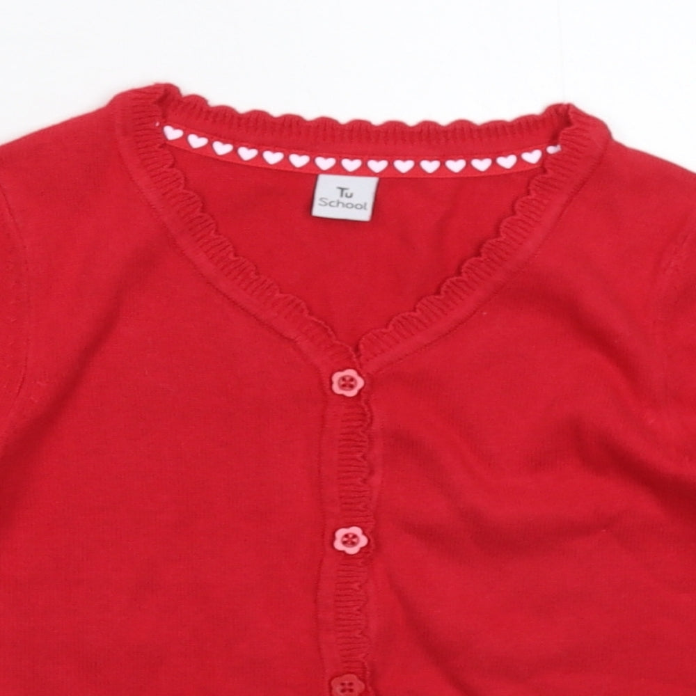 TU Girls Red  Knit Cardigan Jumper Size 5 Years  - School