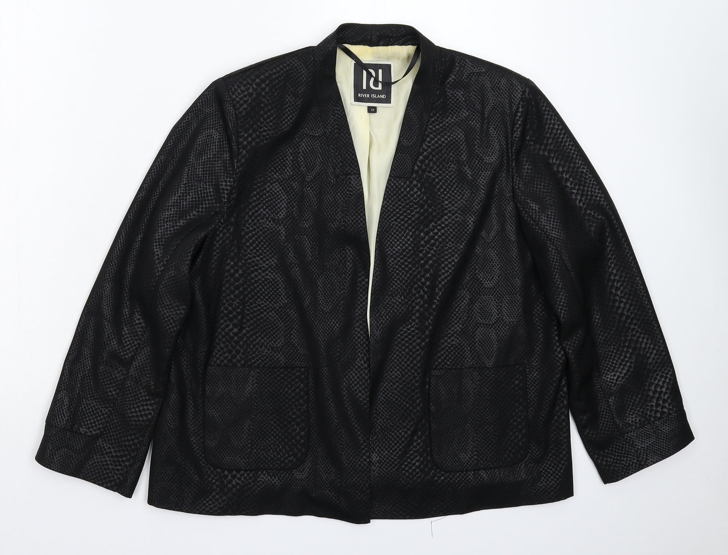 River Island Womens Black Animal Print  Jacket Blazer Size 12