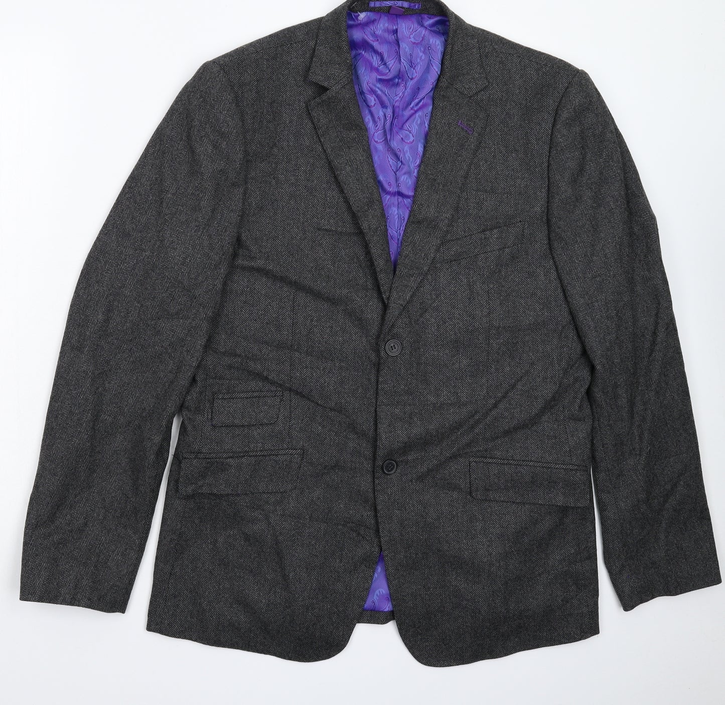 Louis Feraud Mens Grey Herringbone  Jacket Suit Jacket Size 42