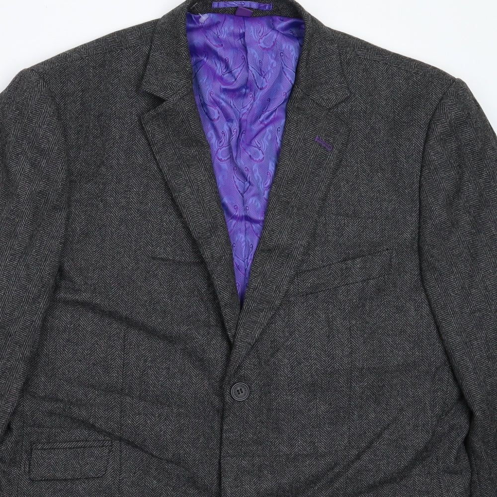 Louis Feraud Mens Grey Herringbone  Jacket Suit Jacket Size 42