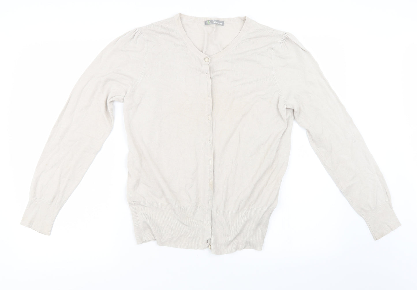 Marks and Spencer Womens Beige  Knit Cardigan Jumper Size 14