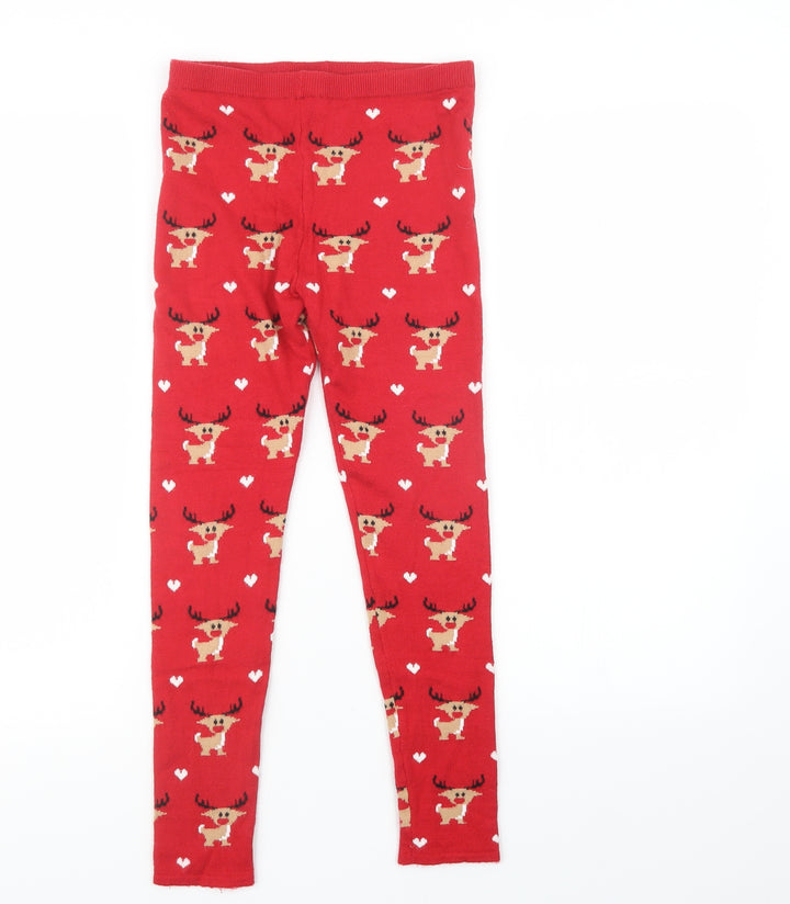 Primark Girls Red Patchwork Knit Pyjama Pants Size 10-11 Years