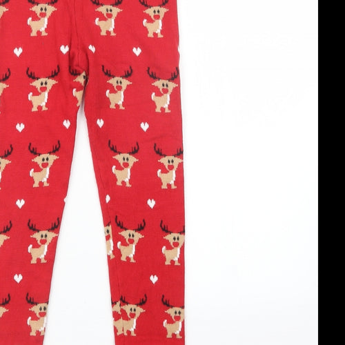 Primark Girls Red Patchwork Knit  Pyjama Pants Size 10-11 Years