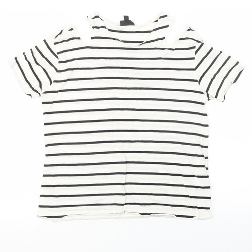 Topshop Womens White Striped  Basic T-Shirt Size 10