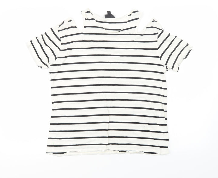 Topshop Womens White Striped Basic T-Shirt Size 10