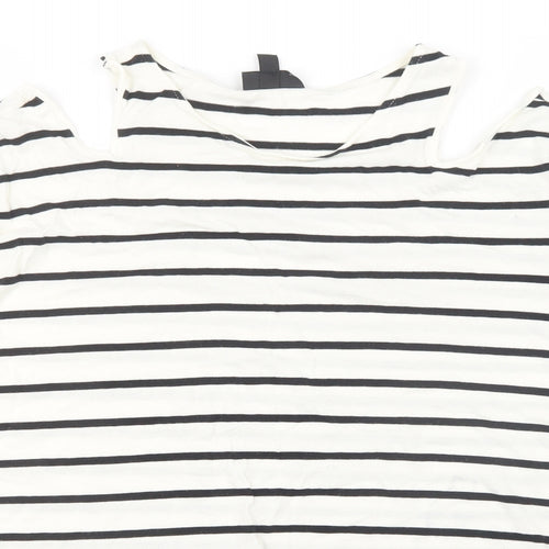 Topshop Womens White Striped  Basic T-Shirt Size 10