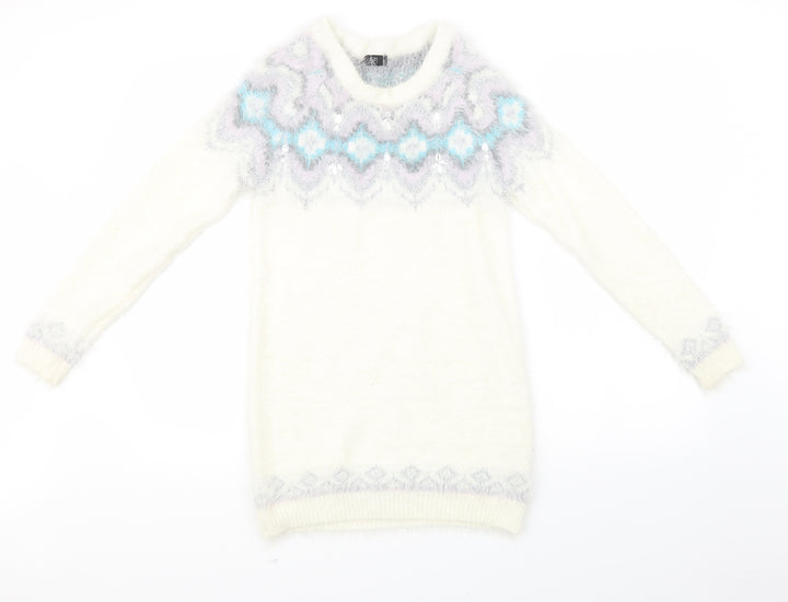 F&F Womens White Geometric  Pullover Sweatshirt Size 6