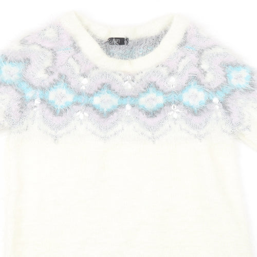 F&F Womens White Geometric  Pullover Sweatshirt Size 6